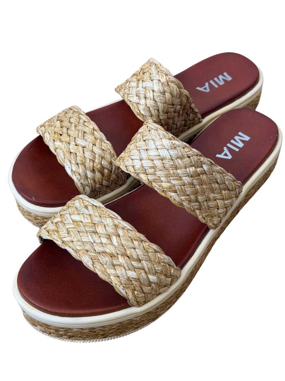 MIA Cami Raffia Platform Slip On Sandals Natural Woven Size 9